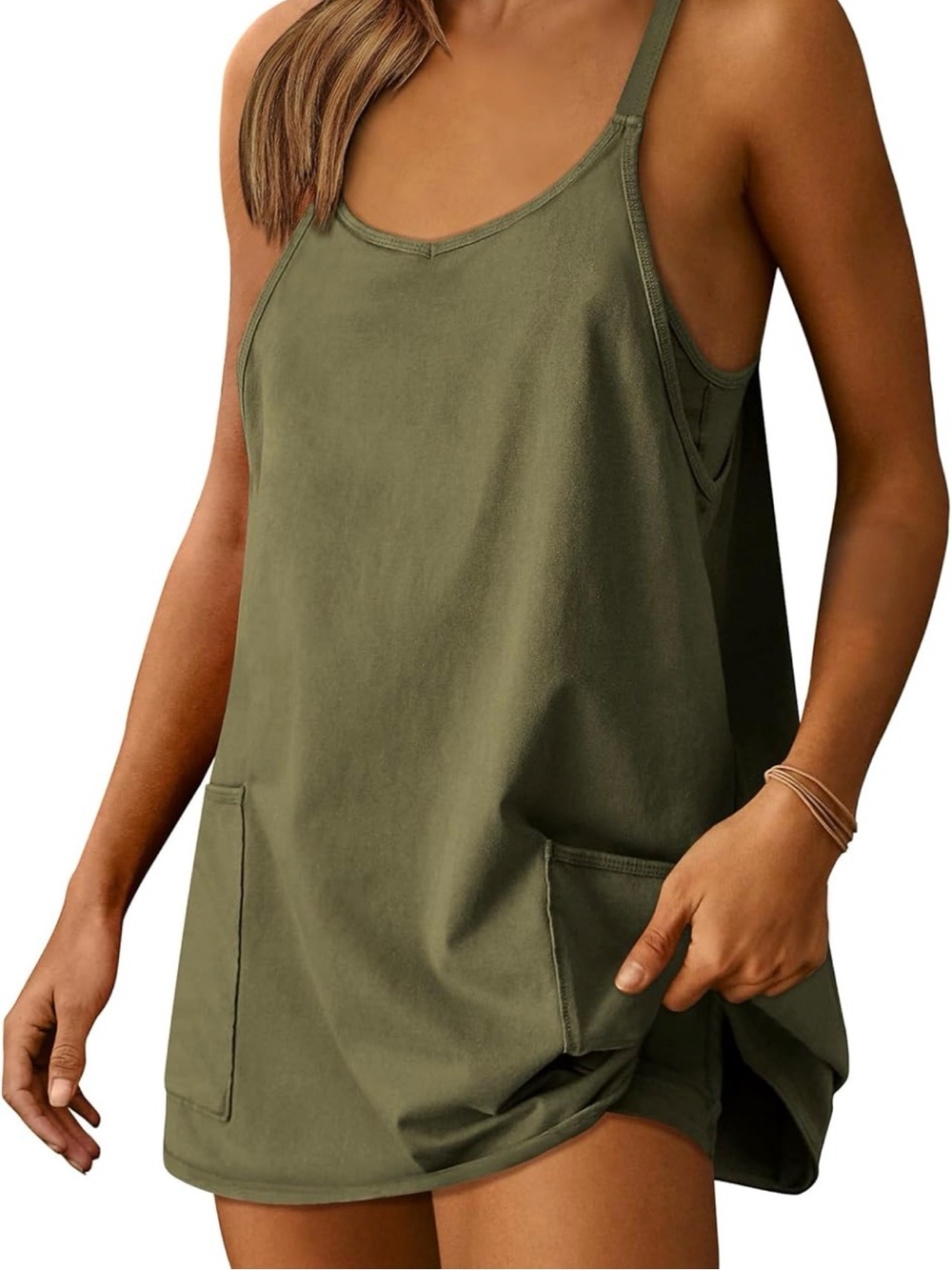 Olive Green Casual Tank Dress